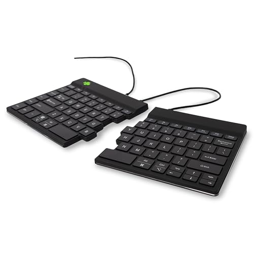 R-Go Split Tastatur, Ergonomische Design mit Geteilte Tastenfeld und Integrierter Pausenanzeige, QWERTY (US) Layout, USB Kabelgebunden, Schwarz von R-Go Tools