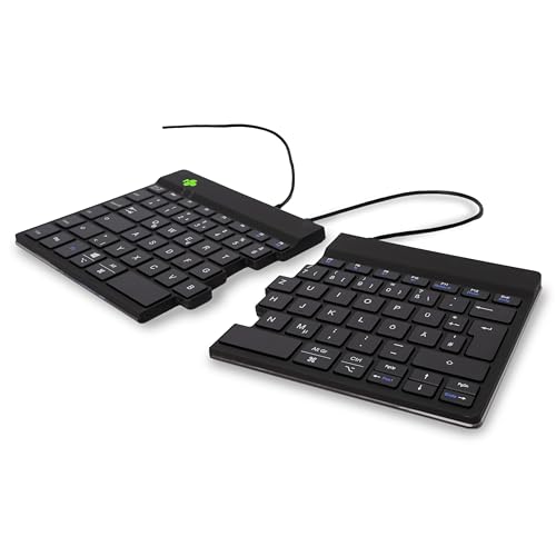 R-Go Split Tastatur, Ergonomische Design mit Geteilte Tastenfeld und Integrierter Pausenanzeige, QWERTZ (DE) Layout, USB Kabelgebunden, Schwarz von R-Go Tools