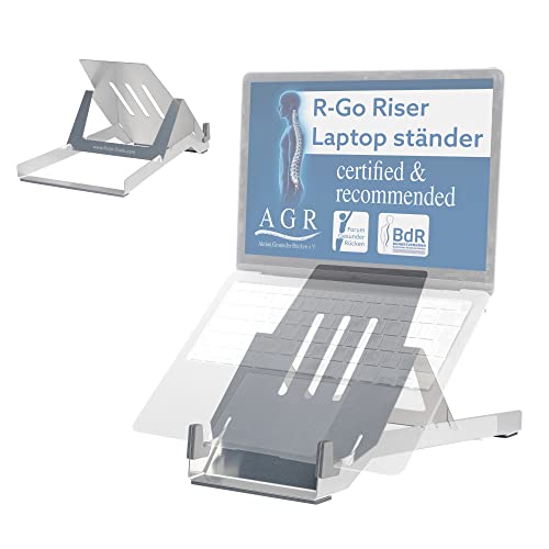 R-Go Tools Laptop ständer, Laptop Halterung Schreibtisch, Höhenverstellbar, Ergonomisch, Faltbarer Aluminium Laptop Stand, 3-stufige Winkel, Notebook/MacBook Ständer, Für Laptops [10/17-22 Zoll] von R-Go Tools