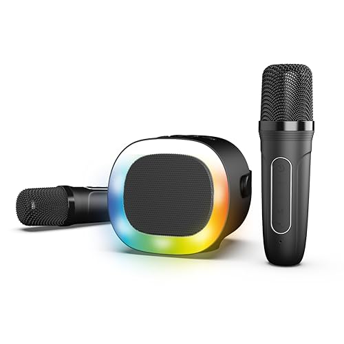 R-MUSIC Karaduo Karaoke-Komplett-Set – 2 kabellose Karaoke-Mikrofone + tragbarer Bluetooth-Lautsprecher – Bluetooth 5.0, AUX-Anschluss und Micro-SD-Anschluss – 5 Stimmverzerrungseffekte + 3 von R-MUSIC