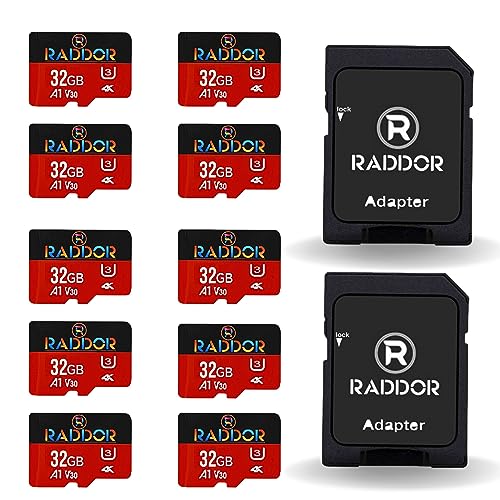R Raddor Speicher mit UHS-I L, U3, V30, Klasse 10, High-Speed 95 MB pro Sekunde TF-Karte 4k Aufnahme Speicherkarte mit Adapter (32 GB 10x) von R Raddor