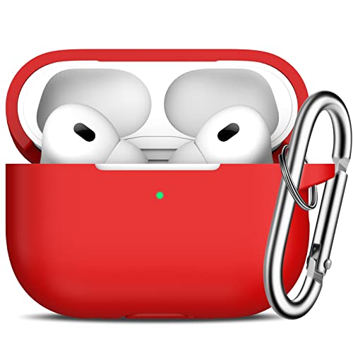 R-fun AirPods Pro 2/1 Generation hülle Cover mit Schlüsselanhänger, Full Protective Silikon Skin Zubehör für Frauen Männer mit Apple AirPods Pro 2022/2019 Charging Case, Front LED Visible,Rot von R-fun