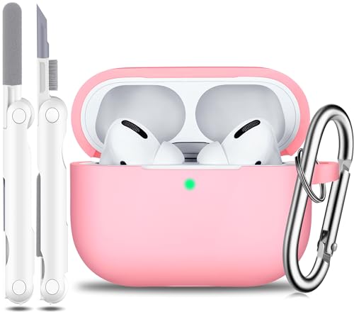 R-fun AirPods Pro Case Cover mit Schlüsselanhänger, Vollschutz-Silikon Skin Zubehör für Frauen Männer Mädchen mit Apple 2019 Neueste AirPods Pro Case, Front LED Sichtbar-Pink von R-fun