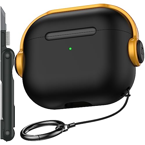 R-fun Airpods 3. Generation Hülle mit sicherem Schloss, Musik-Headset-Kopfhörer, Schutzhülle mit Reinigungsset, kompatibel mit Apple Airpods 3 2021, Ladehülle,Schwarz & Gelb von R-fun