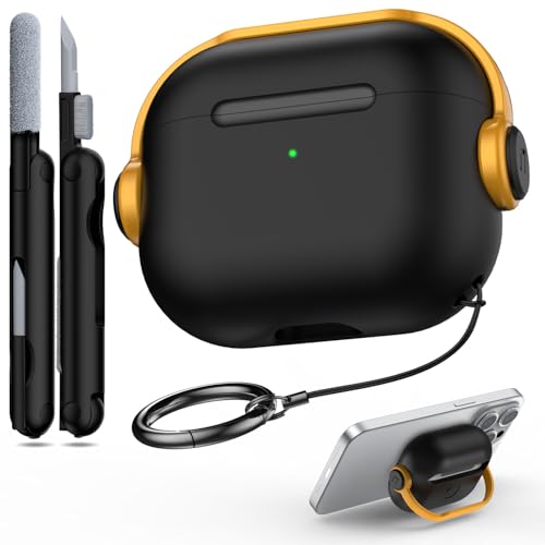 R-fun Kompatibel mit Airpods 3rd Generation Case mit Secure Lock, Musik Headset Kopfhörer Schutzhülle mit Reinigungsset Kompatibel mit Apple Airpods 3 2021 Ladecase,Schwarz &Gelb von R-fun