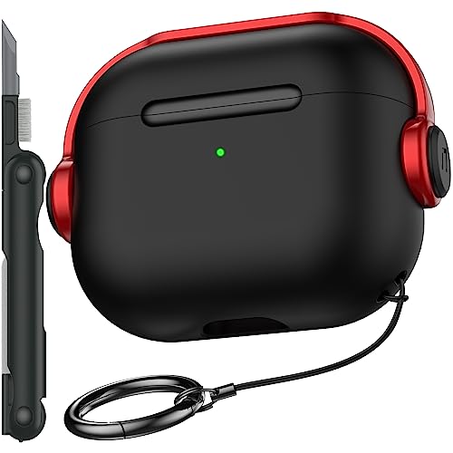R-fun Airpods 3. Generation Hülle mit sicherem Schloss, Musik-Headset-Kopfhörer, Schutzhülle mit Reinigungsset, kompatibel mit Apple Airpods 3 2021, Ladehülle,Schwarz & Rot von R-fun