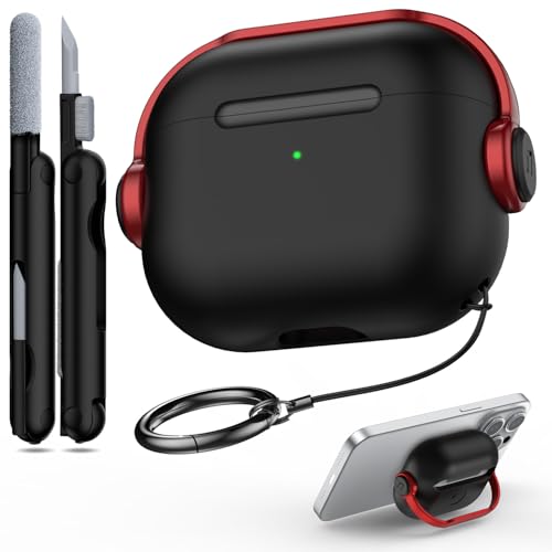 R-fun Kompatibel mit Airpods 3rd Generation Case mit Secure Lock, Musik Headset Kopfhörer Schutzhülle mit Reinigungsset Kompatibel mit Apple Airpods 3 2021 Ladecase,Schwarz &Rot von R-fun