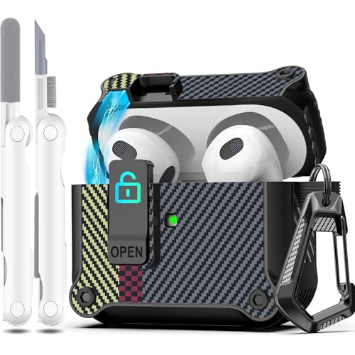 R-fun Kompatibel mit AirPods 3 Generation hülle Case Cover 2021, automatisches Pop-Up-Deckel-Design für Apple Airpod 3 Gen Hülle mit Reinigungsset und Schlüsselanhänger, Graue Tarnung von R-fun