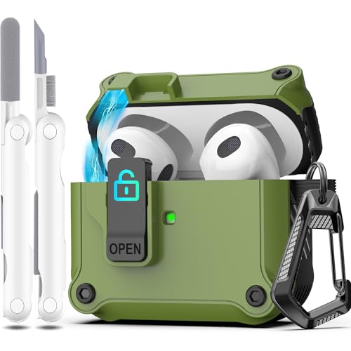 R-fun Kompatibel mit AirPods 3rd Generation 2021 Ladecase Abdeckung, Full Drop Protection Auto Pop-Up Deckel Kompatibel mit Apple Airpod 3-Gen Fall mit Cleaner Kit Schlüsselanhänger,Schwarz grün R-fun Kompatibel mit AirPods 3rd Generation 2021 Ladecase Abdeckung, Full Drop Protection Auto Pop-Up Deckel Kompatibel mit Apple Airpod 3-Gen Fall mit Cleaner Kit Schlüsselanhänger,Schwarz grün von R-fun