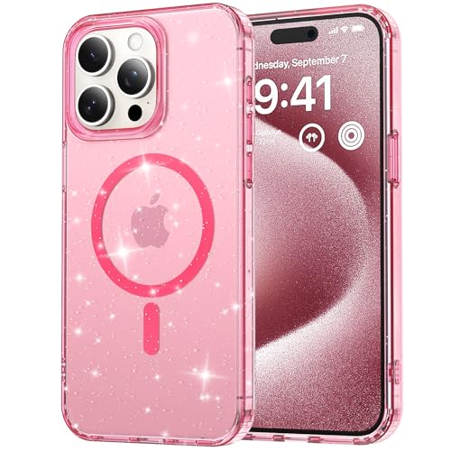 R-fun Kristall-Glitzer-Magnethülle für iPhone 13 Pro Max, [Anti-Vergilbung] [Schutz in Militärqualität], kompatibel mit iPhone 13 Pro Max (6,7 Zoll),Rosa von R-fun