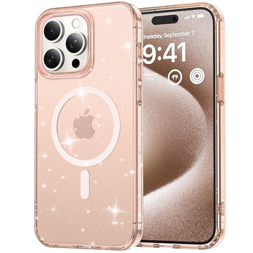 R-fun Kristall-Glitzer-Magnethülle für iPhone 13 Pro Max, [Anti-Vergilbung] [Schutz in Militärqualität], kompatibel mit iPhone 13 Pro Max (6,7 Zoll),Roségold von R-fun