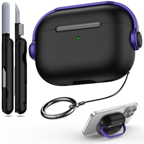 R-fun Schutzhülle kompatibel mit Apple Airpods Pro (2023/2022/2019, 2./1. Gen), (USB-C/Lightning-Kabel), Musik-Kopfhörer-Kopfhörer-Hülle mit Sicherheitsschloss und Reinigungsset,Schwarz & Lila von R-fun