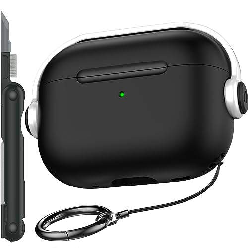 R-fun Schutzhülle kompatibel mit Apple Airpods Pro (2023/2022/2019, 2./1. Gen), (USB-C/Lightning-Kabel), Musik-Kopfhörer-Kopfhörer-Hülle mit Sicherheitsschloss und Reinigungsset,Weiß von R-fun