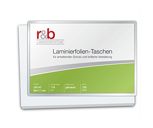 Laminierfolien A7 (80 x 111 mm), 2 x 175 mic, glänzend, 100 Stück von R&B