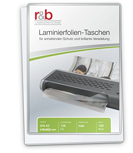 r&b FT-A2-125M Laminierfolien A2, 426 x 600 mm, 2 x 125 mic, 100 Stück von R&B