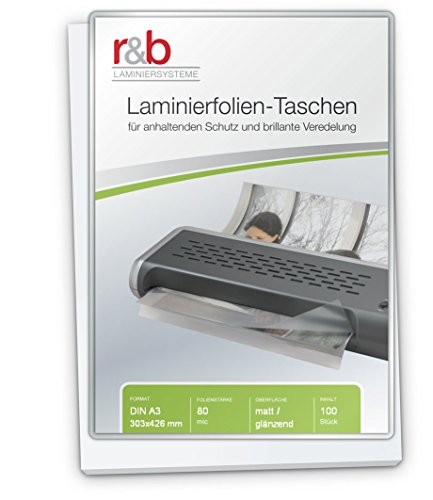 r&b FT-A3-80MG Laminierfolien A3, 303 x 426 mm, 2 x 80 mic, 100 Stück von R&B