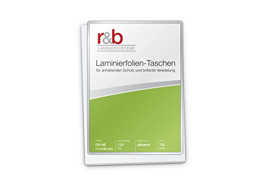 r&b FT-A6-125 Laminierfolien A6, 111 x 154 mm, 2 x 125 mic, 100 Stück, glänzend von R&B