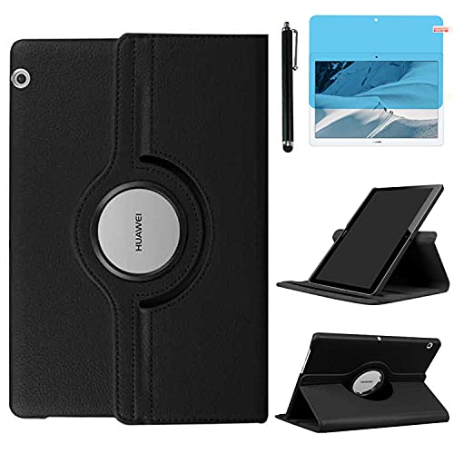 Hülle für Huawei MediaPad T3 10 Tablette 9.6 Zoll (AGS-W09 AGS-L09 AGS-L03), 360 Grad drehbarer Ständer Schutzhülle,Mit Stylus Pen,Bildschirm Film (Black) von R.SHENGTE