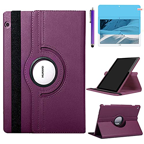 Hülle für Huawei MediaPad T3 10 Tablette 9.6 Zoll (AGS-W09 AGS-L09 AGS-L03), 360 Grad drehbarer Ständer Schutzhülle,Mit Stylus Pen,Bildschirm Film (Purple) von R.SHENGTE