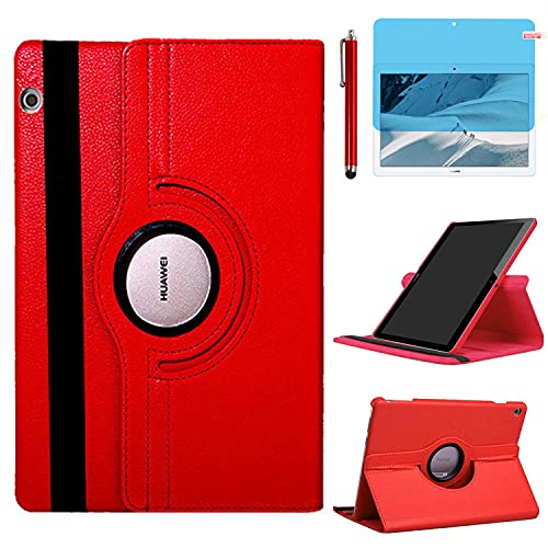 Hülle für Huawei MediaPad T3 10 Tablette 9.6 Zoll (AGS-W09 AGS-L09 AGS-L03), 360 Grad drehbarer Ständer Schutzhülle,Mit Stylus Pen,Bildschirm Film (Red) von R.SHENGTE