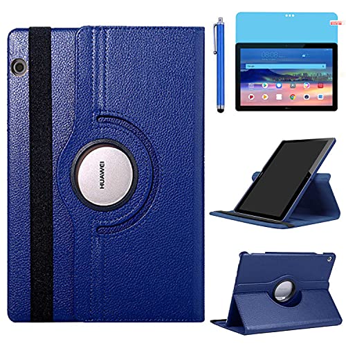 Hülle für Huawei MediaPad T5 10 Tablette 10.1 Zoll (AGS2-W09 AGS2-L09 AGS2-L03), 360 Grad drehbarer Ständer Schutzhülle,Mit Stylus Pen,Bildschirm Film (Deep Blue) von R.SHENGTE