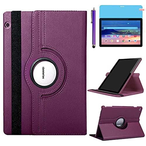 Hülle für Huawei MediaPad T5 10 Tablette 10.1 Zoll (AGS2-W09 AGS2-L09 AGS2-L03), 360 Grad drehbarer Ständer Schutzhülle,Mit Stylus Pen,Bildschirm Film (Purple) von R.SHENGTE