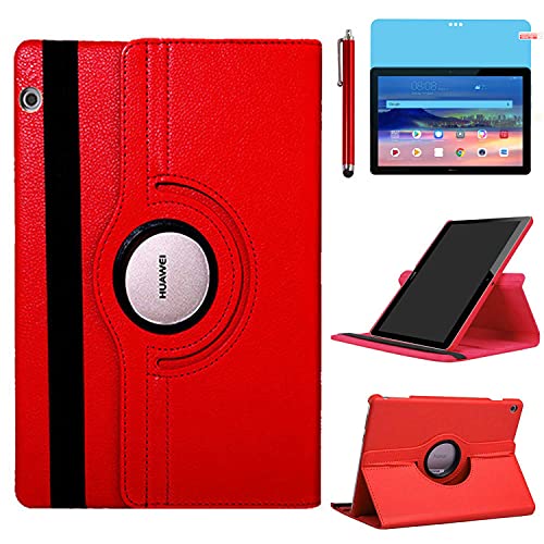 Hülle für Huawei MediaPad T5 10 Tablette 10.1 Zoll (AGS2-W09 AGS2-L09 AGS2-L03), 360 Grad drehbarer Ständer Schutzhülle,Mit Stylus Pen,Bildschirm Film (Red) von R.SHENGTE
