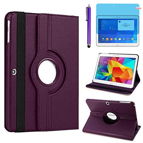 Hülle für Samsung Galaxy Tab 4 10.1'' 2014 (SM-T530 SM-T531 SM-T535), 360 Grad drehbarer Ständer Smart Schutzhülle,Mit Stylus Pen,Bildschirm Film (Purple) von R.SHENGTE