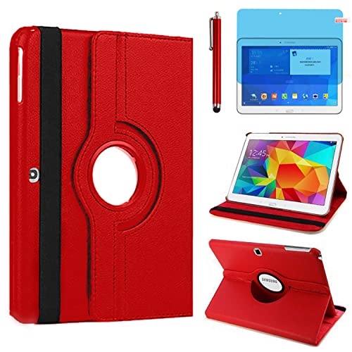 Hülle für Samsung Galaxy Tab 4 10.1'' 2014 (SM-T530 SM-T531 SM-T535), 360 Grad drehbarer Ständer Smart Schutzhülle,Mit Stylus Pen,Bildschirm Film (Red) von R.SHENGTE