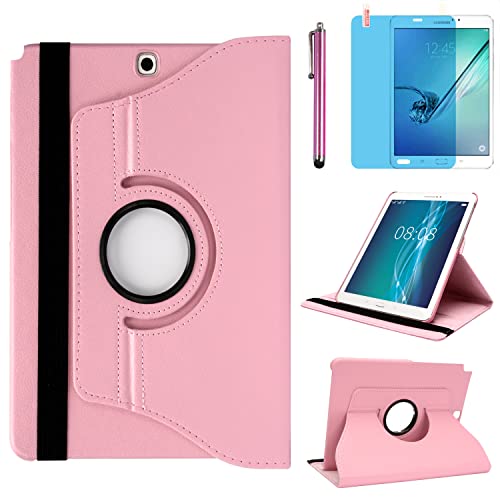 Hülle für Samsung Galaxy Tab A 9.7'' 2015 (SM-P550 SM-T550 SM-T555), 360 Grad drehbarer Ständer Smart Schutzhülle,Mit Stylus Pen,Bildschirm Film (Pink) von R.SHENGTE