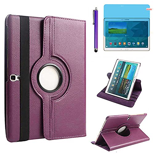 Hülle für Samsung Galaxy Tab S 10.5'' 2014 (SM-T800 SM-T805), 360 Grad drehbarer Ständer Smart Schutzhülle,Mit Stylus Pen,Bildschirm Film (Purple) von R.SHENGTE