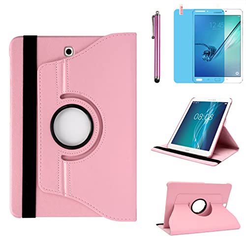 Hülle für Samsung Galaxy Tab S2 8.0'' 2015 (SM-T710 SM-T713 SM-T715), 360 Grad drehbarer Ständer Smart Schutzhülle,Mit Stylus Pen,Bildschirm Film (Pink) von R.SHENGTE