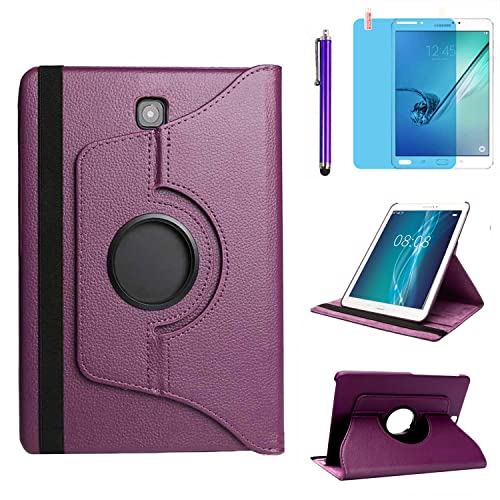 Hülle für Samsung Galaxy Tab S2 8.0'' 2015 (SM-T710 SM-T713 SM-T715), 360 Grad drehbarer Ständer Smart Schutzhülle,Mit Stylus Pen,Bildschirm Film (Purple) von R.SHENGTE