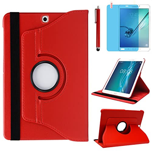Hülle für Samsung Galaxy Tab S2 9.7 inch 2015 (SM-T810 SM-T813 SM-T815 SM-T817 SM-T819), 360 Grad drehbarer Ständer Smart Schutzhülle,Mit Stylus Pen,Bildschirm Film (Red) von R.SHENGTE