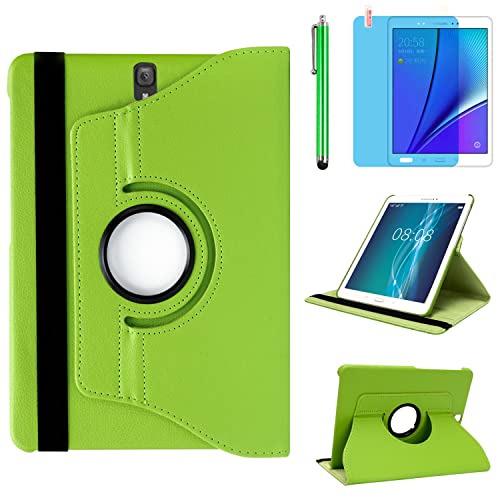 Hülle für Samsung Galaxy Tab S3 9.7'' 2017 (SM-T820 SM-T825 SM-T827), 360 Grad drehbarer Ständer Smart Schutzhülle,Mit Stylus Pen,Bildschirm Film (Green) von R.SHENGTE