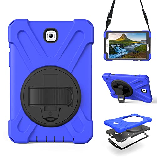 Stoßfeste Schutzhülle für Samsung Galaxy Tab S2 20,3 cm (8 Zoll) 2015 (SM-T710 T715 T713 T719), tragbare, robuste Tablet-Hülle mit 360° drehbarem Ständer, Griff und Schultergurt-Tragetasche, Blau von R.SHENGTE