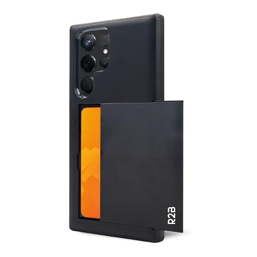 R2B® Samsung S22 Ultra Hülle - Handyhülle für Samsung Galaxy S22 Ultra mit integriertem Kartenfach und Screenprotector, Schwarze Hülle für optimalen Schutz von R2B