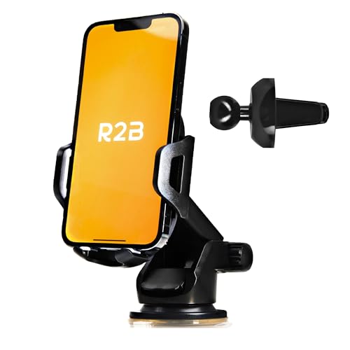 R2B Handy Autohalterung Saugnapf & Lüftung mit 360 Grad Drehung - Handyhalterung Auto - Smartphone Halterung Saugnapf - Auto Zubehör - Auto Handyhalterung - KFZ Handyhalterung - Universal - Schwarz von R2B