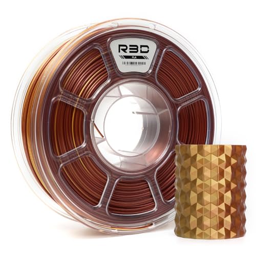 R3D Dual Color Silk PLA 3D-Drucker-Filament, Co-Extrusion, 1,75 mm, 1 kg, 30–370 mm/s Hochgeschwindigkeitsdruck, 1,75 mm, Maßgenauigkeit +/- 0,02 mm, 1 kg Kunststoffspule (Seide Gold-Kupfer) von R3D