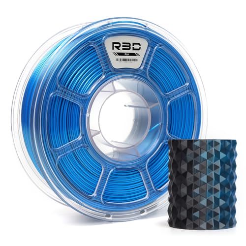 R3D Dual Color Silk PLA 3D-Druckerfilament, Co-Extrusion, 1,75 mm, 1 kg, 30–370 mm/s Hochgeschwindigkeitsdruck, 1,75 mm, Maßgenauigkeit +/- 0,02 mm, 1 kg Kunststoffspule (Seide schwarz-blau) von R3D