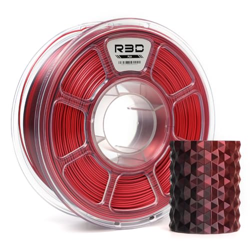 R3D Dual Color Silk PLA 3D-Druckerfilament, Co-Extrusion, 1,75 mm, 1 kg, 30–370 mm/s Hochgeschwindigkeitsdruck, 1,75 mm, Maßgenauigkeit +/- 0,02 mm, 1 kg Kunststoffspule (Seide schwarz-rot) von R3D