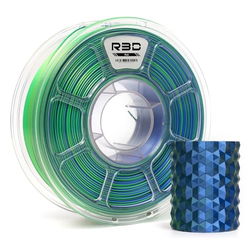R3D Tri Color Silk PLA 3D-Druckerfilament, Co-Extrusion, 1,75 mm, 1 kg, 30–370 mm/s Hochgeschwindigkeitsdruck, 1,75 mm, Maßgenauigkeit +/- 0,02 (Seidenblau-Grün-Gold) von R3D