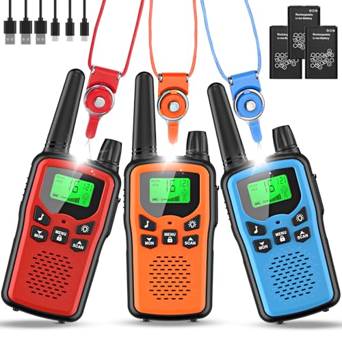 Walkie Talkie 3er Set Kinder Aufladbar, Rabigala Funkgeräte mit 5km großer Reichweite für Erwachsene, Li-ion Akku, VOX Freisprecheinrichtung, Taschenlampe LED, LCD Walkie Talkie 3er Set Kinder Aufladbar, Rabigala Funkgeräte mit 5km großer Reichweite für Erwachsene, Li-ion Akku, VOX Freisprecheinrichtung, Taschenlampe LED, LCD von RABIGALA