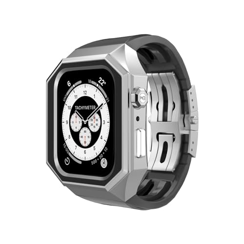 【RACINGPREMIUM】AppleWatch 44/45mm High-End modifiziertes Armband+Edelstahl Titanlegierung Schutzhülle, kompatibel mit iWatch S9/S8/S7/S6/S5/SE Serie (For AppleWatch 45mm, Z-Grau) von RACINGPREMIUM