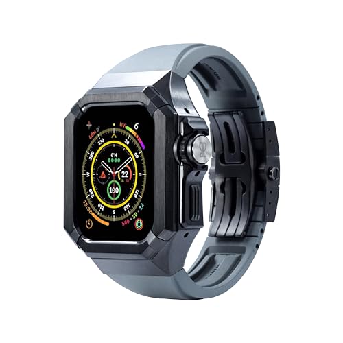 RACINGPREMIUM] Haute Couture AppleWatch Ultra 1/2, 49mm Premium Stahlband + Gehäuse, Edelstahl-Titan, Metall-Schutzgehäuse für Apple Watch Ultra (For AppleWatch 49mm, Phantom Night Black) von RACINGPREMIUM