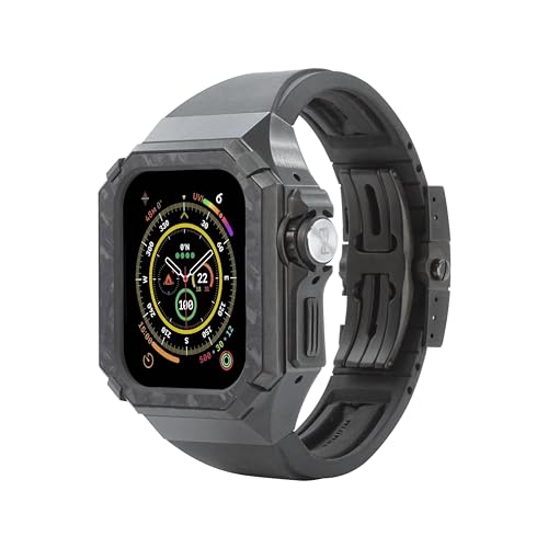 [RACINGPREMIUM] Haute Couture AppleWatch Ultra 1/2, 49mm Premium Stahlband + Gehäuse, Edelstahl-Titan, Metall-Schutzgehäuse für Apple Watch Ultra (for AppleWatch 49mm, Carbon Fiber) von RACINGPREMIUM