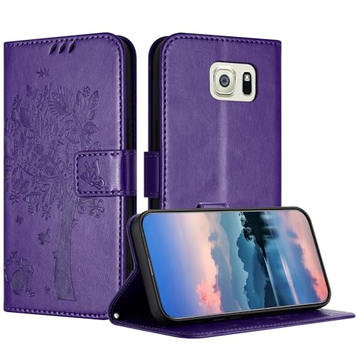 RADOO Handyhülle für Samsung Galaxy S6 Hülle Leder für Klappbar PU Leder Tasche Flip Wallet Stoßfeste Case Schutzhülle Klapphülle für Samsung Galaxy S6 Hülle Lederhülle(Tiefes Lila) von RADOO