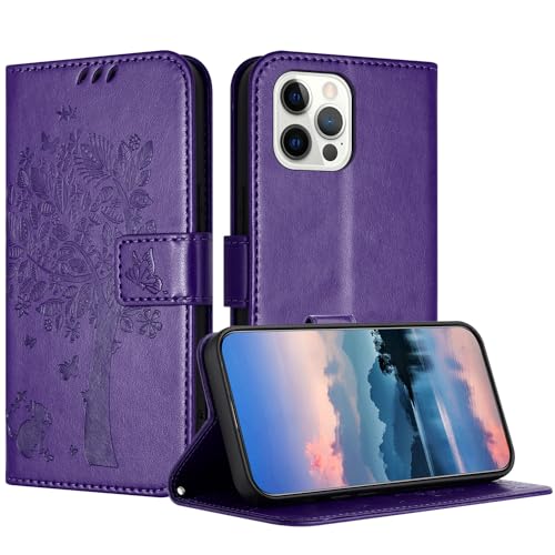 RADOO Handyhülle für iPhone 12/12 Pro[6.1-Inch] Hülle Leder für Klappbar PU Leder Tasche Flip Wallet Stoßfeste Case Schutzhülle Klapphülle für iPhone 12/12 Pro Hülle Lederhülle(Tiefes Lila) von RADOO