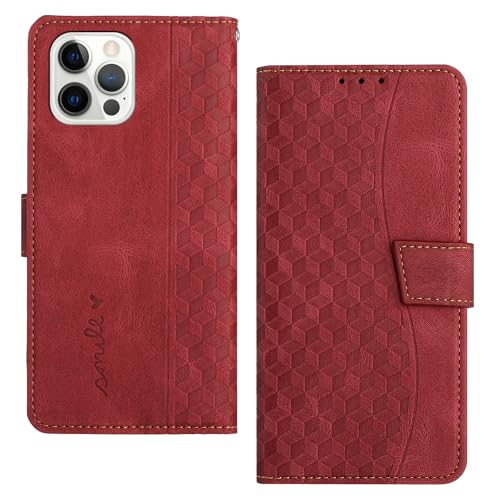 RADOO Handyhülle für iPhone 12/iPhone 12 Pro (6,1 Zoll) Hülle Leder für Klappbar PU Leder Tasche Flip Wallet Stoßfeste Case Schutzhülle Klapphülle für iPhone 12/iPhone 12 Pro Hülle Lederhülle (Rot) von RADOO