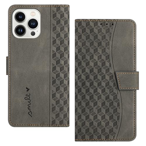 RADOO Handyhülle für iPhone 14 Pro Max(6,7 Zoll) Hülle Leder für Klappbar PU Leder Tasche Flip Wallet Stoßfeste Case Schutzhülle Klapphülle für iPhone 14 Pro Max Hülle Lederhülle (Asche) von RADOO